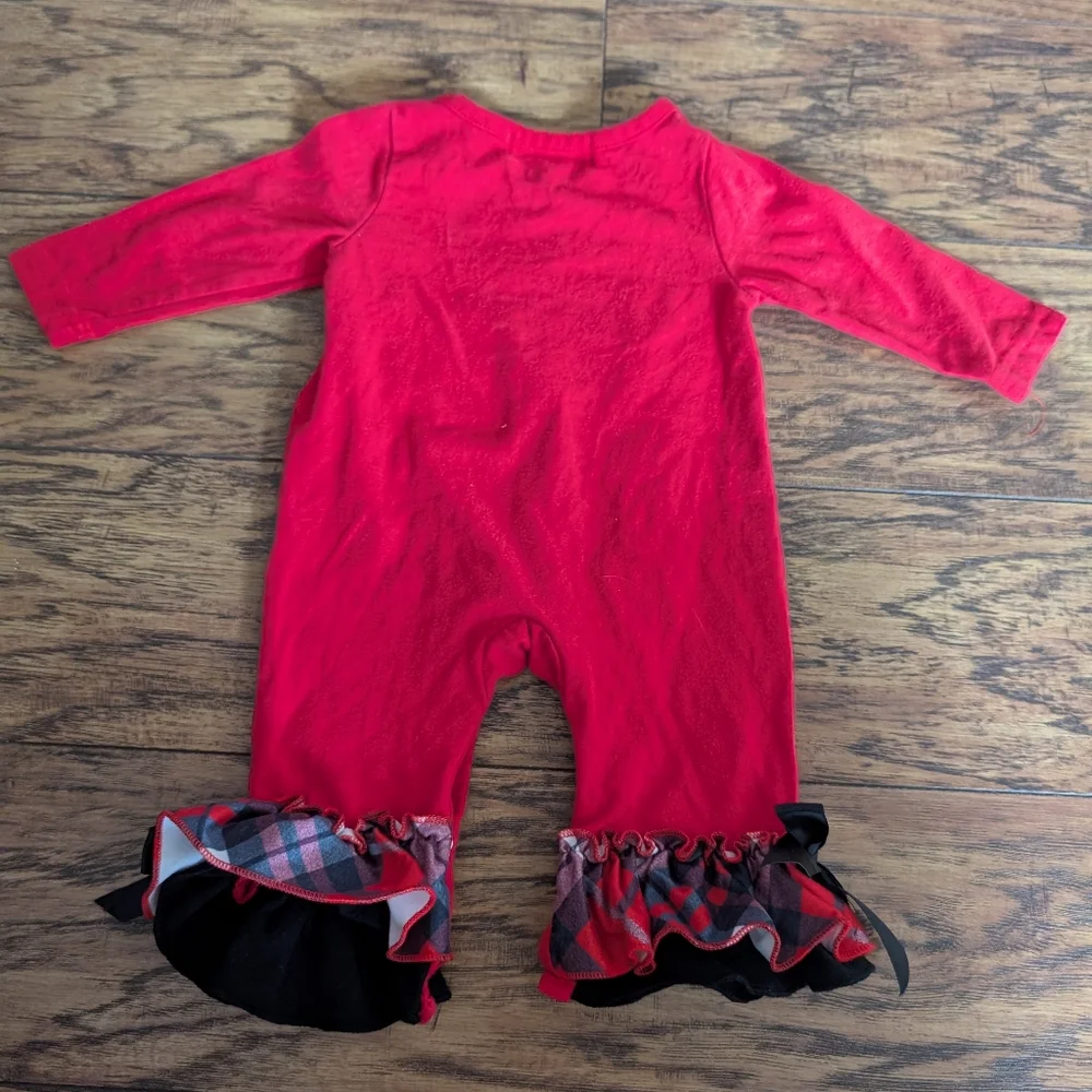$ 💥3/$24 Marie Nicole Santa Jumpsuit With‎ Plaid Ruffles